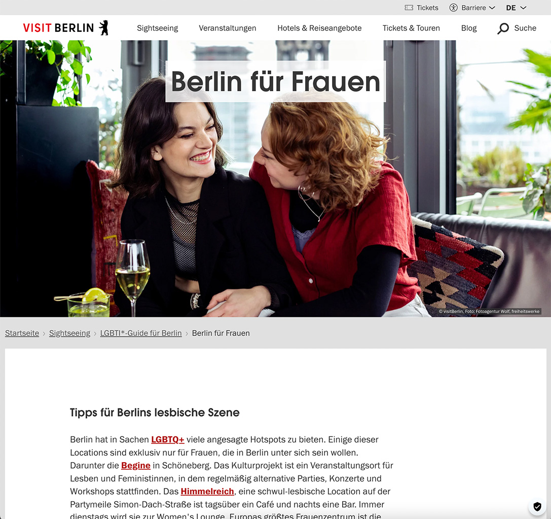 Internetauftritt von Visit Berlin